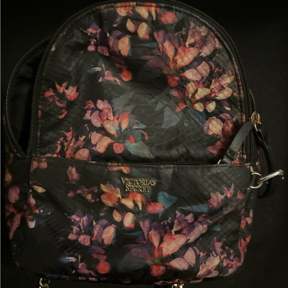 Victoria's Secret Black Backpack with Floral Design